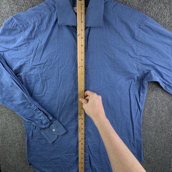 Salvatore Ferragamo Italian Long Sleeve Button Up Shirt Blue Size 16 Cotton - Picture 3 of 16